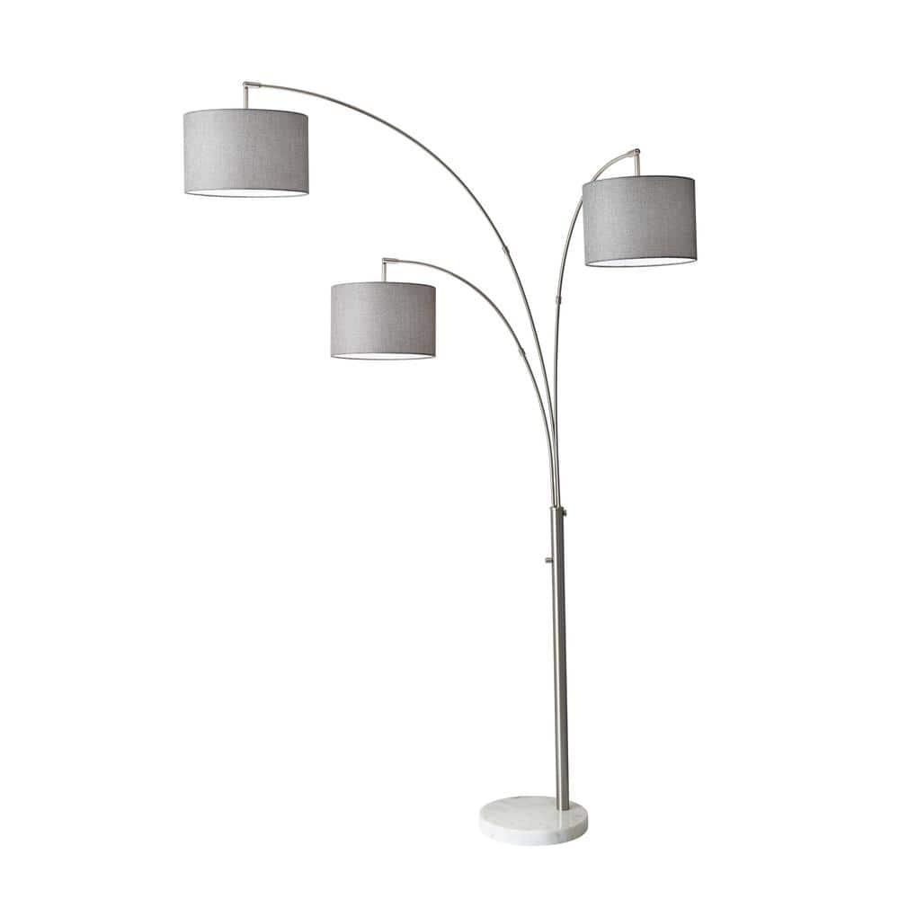3-Arm Bowery Arc Lamp Brushed Steel - Adesso: Adjustable, Overhead Lighting with Marble Base