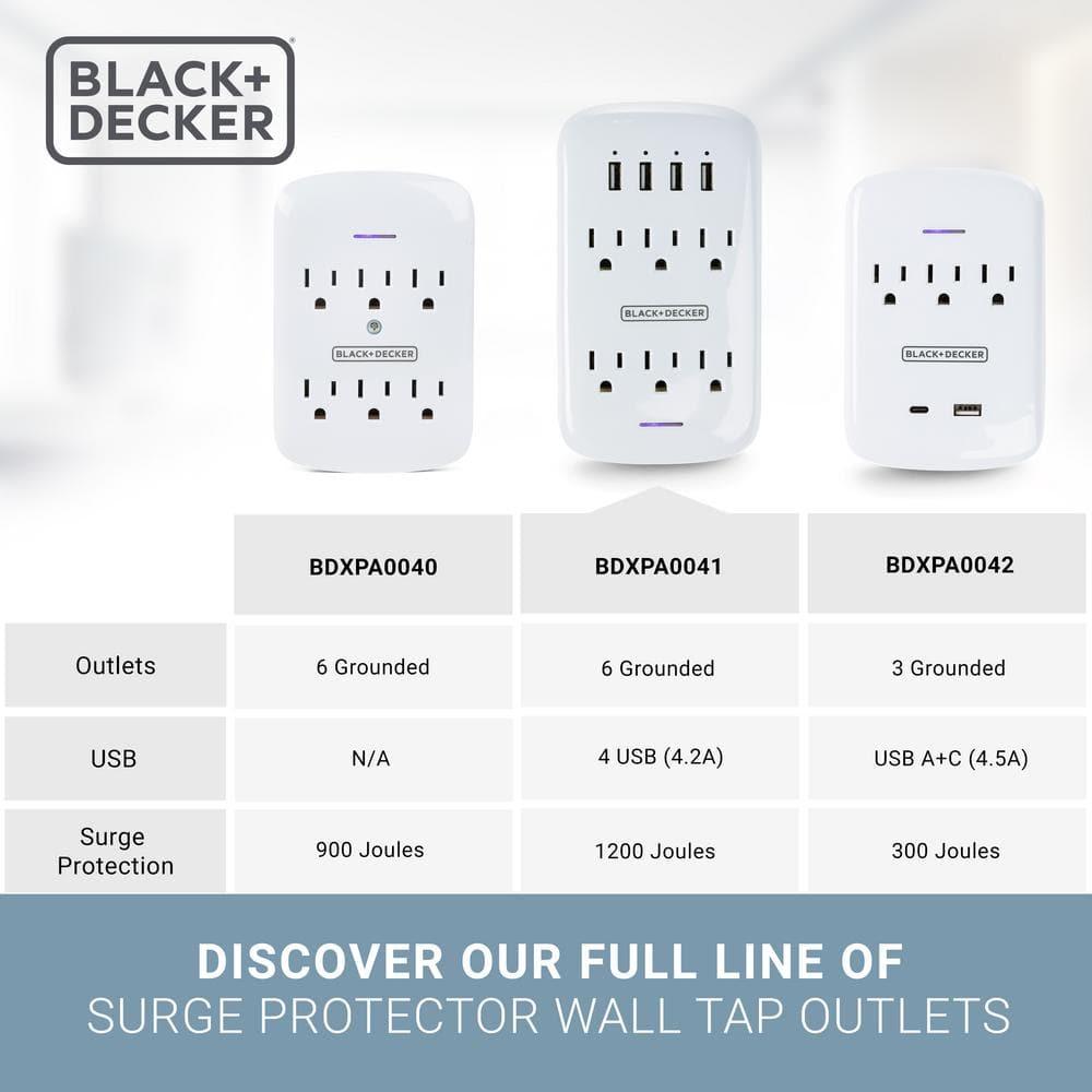 Black + Decker Surge Protector Wall Tap 6 Outlets + 4 USB