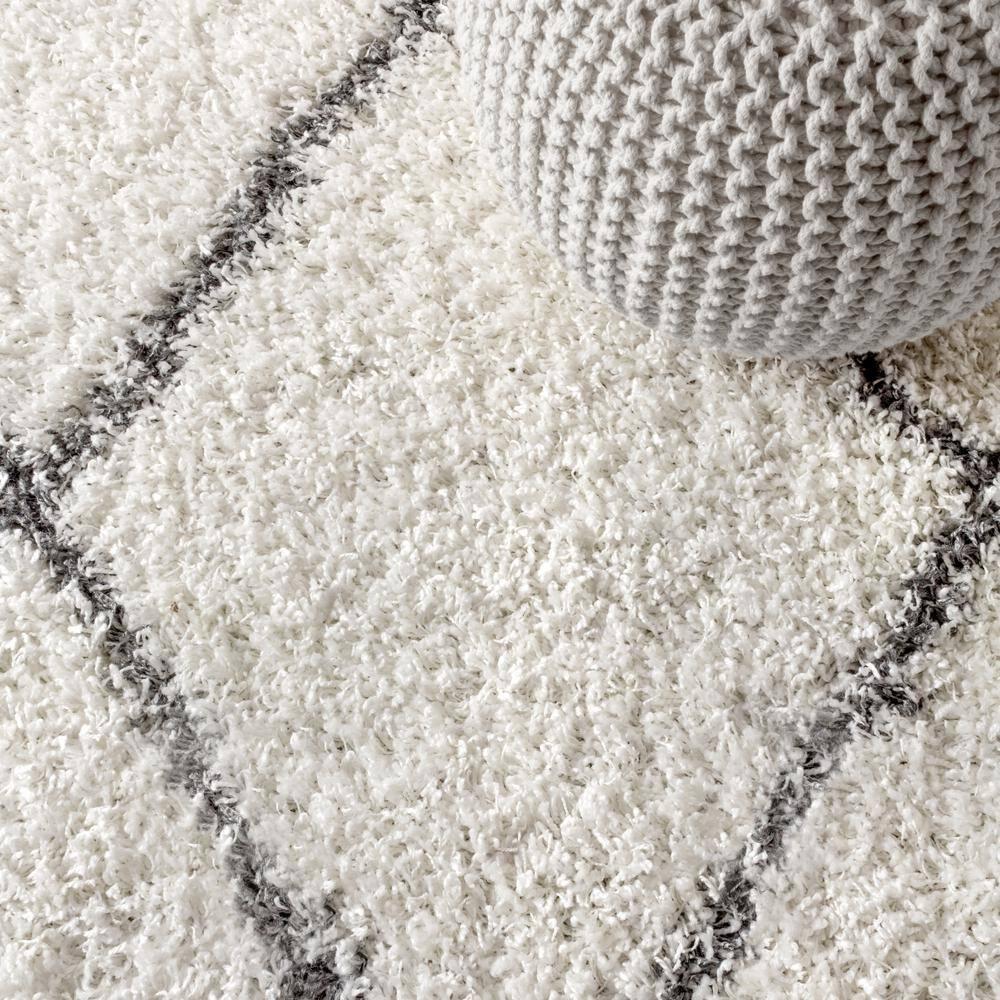 8'x10' Mercer Shag Plush Tassel Moroccan Geometric Trellis Area Rug, Cream/Grey - JONATHAN Y