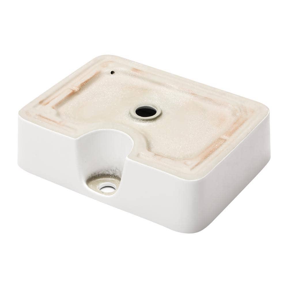 16" x 12" Bathroom Vessel Sink Rectangular Above Counter White Ceramic Vessel Sink with Faucet Hole
