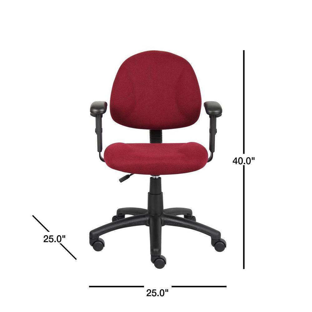 Deluxe Posture Chair with Adjustable Arms Burgundy - Boss Office Products: Ergonomic Swivel, Lumbar Support, Metal Frame
