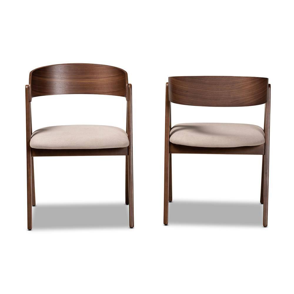 2pc Danton Fabric Upholstered Wood Dining Chair Set Beige/Walnut Brown - Baxton Studio