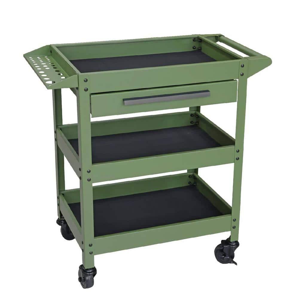 Torin 3 Layers Utility Cart:Multifunction Rolling/Service Tool Cart for Home, Green