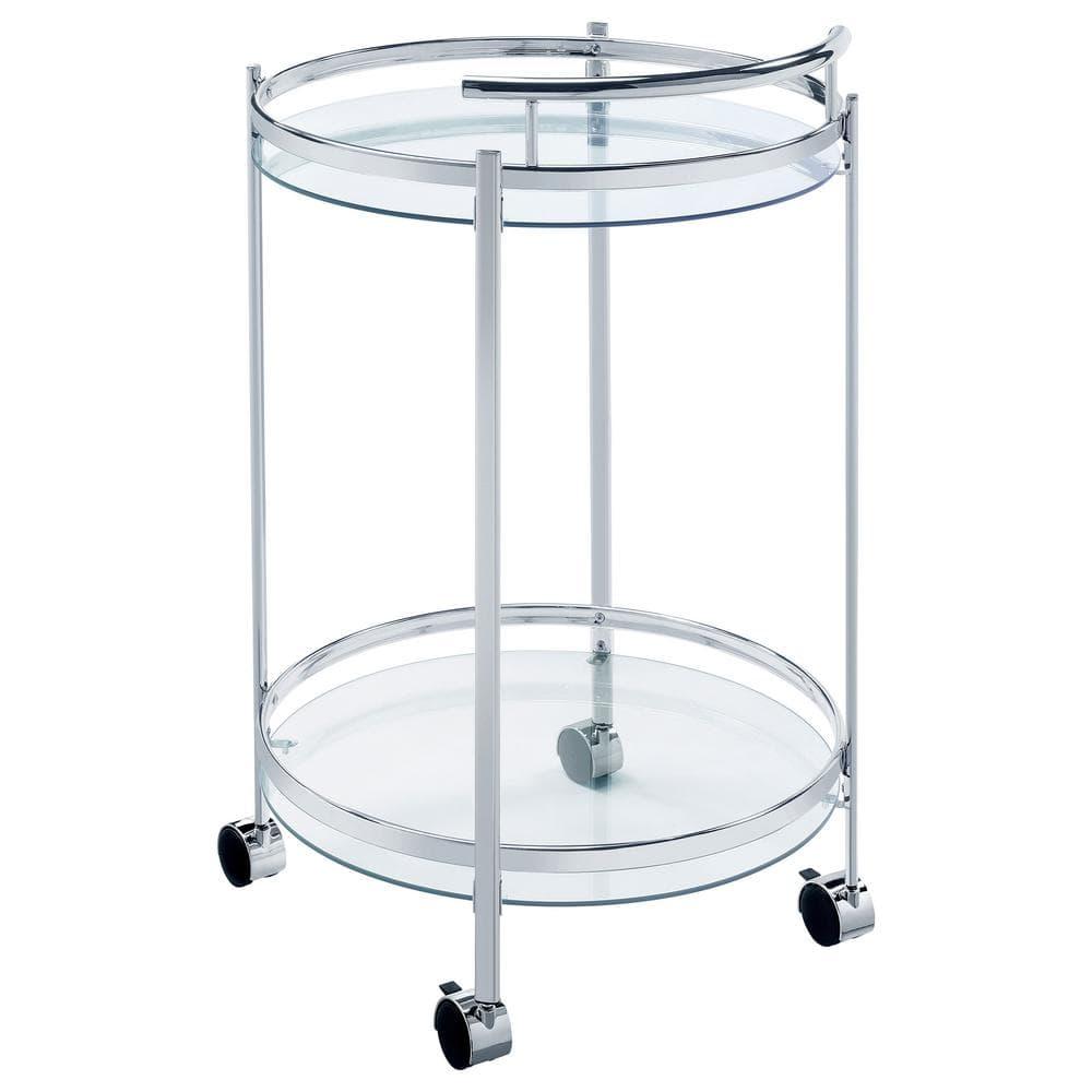 Coaster Chrissy Modern 2 Tier Round Glass Bar Cart Chrome