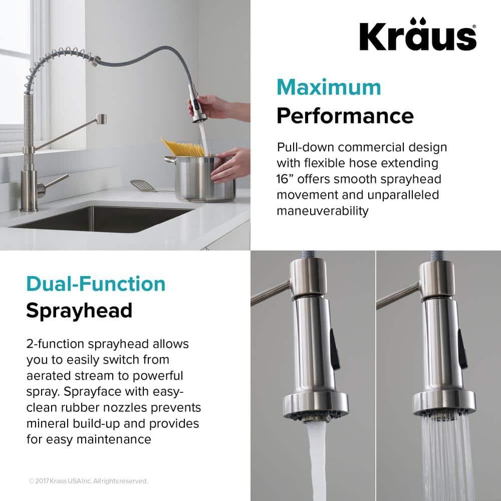 KRAUS Bolden Commercial Style 2-Function Single Handle Pull Down Kitchen Faucet with Soap Dispenser