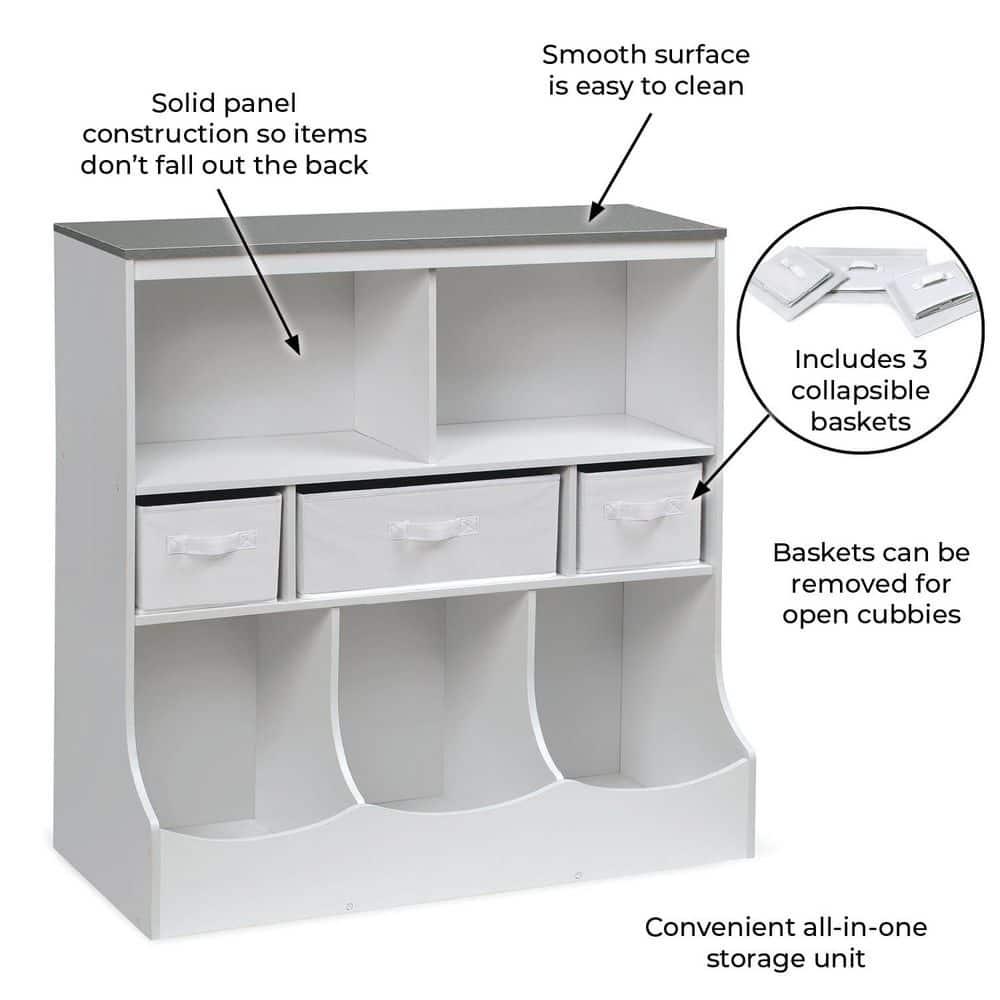 Badger Basket Combo Bin Storage Unit with Three Baskets - Solid White/Woodgrain Gray