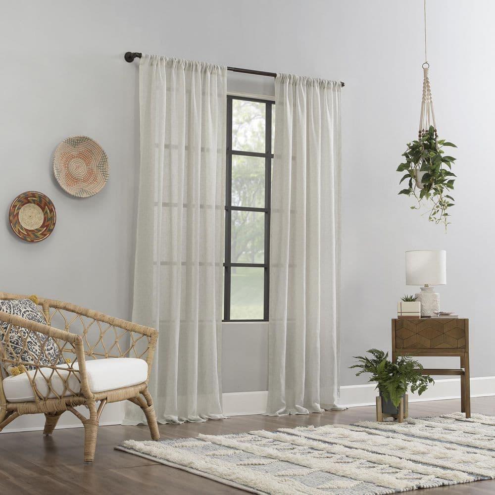 96"x52" Crushed Texture Anti-Dust Sheer Curtain Panel Off White - Clean Window: Modern Linen Rod Pocket