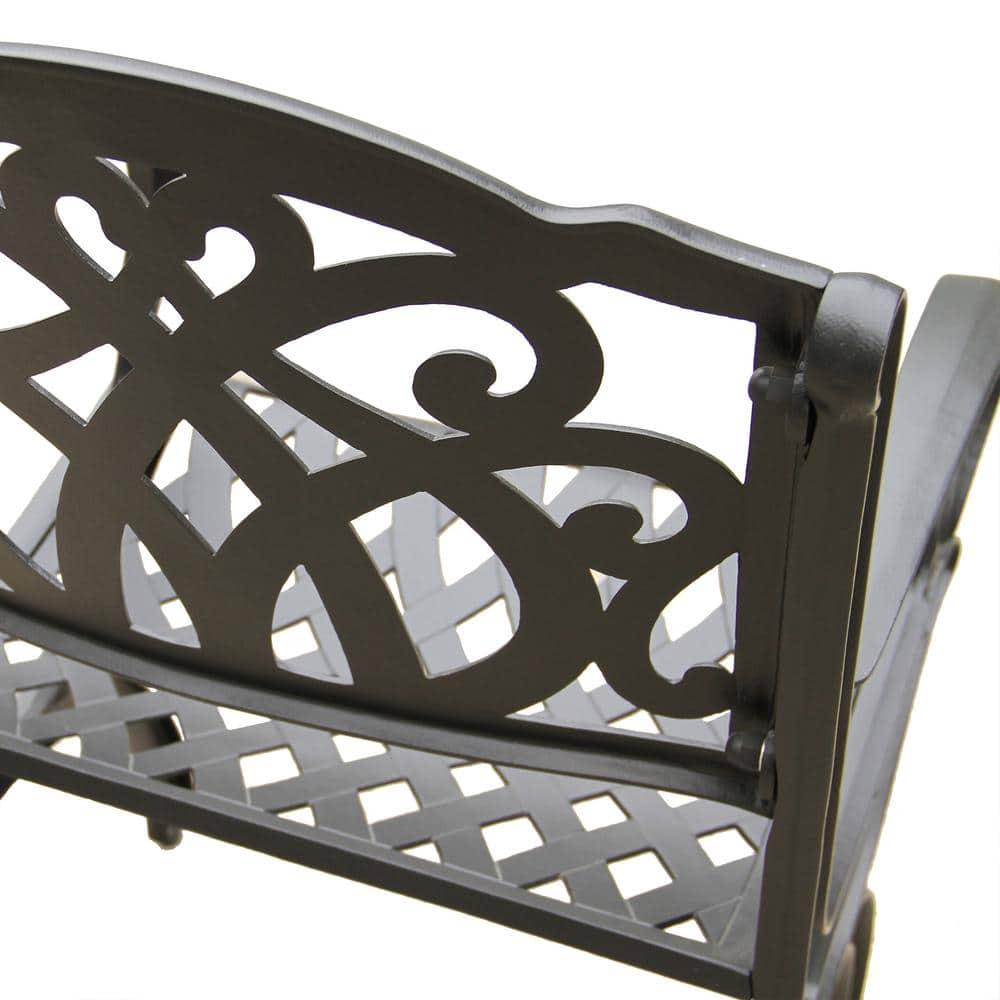 7pc Outdoor Dining Set with 59" Modern Ornate Mesh Aluminum Round Table & Luxury Chairs Black - Oakland Living