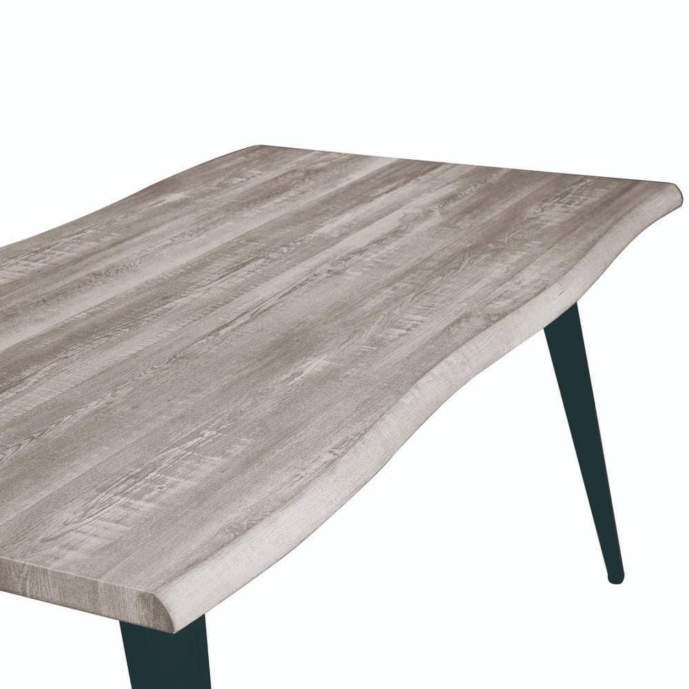 LeisureMod Ravenna Single Modern 63" Rectangular Dining Table with Wavy Edge Wood Top and Metal Legs