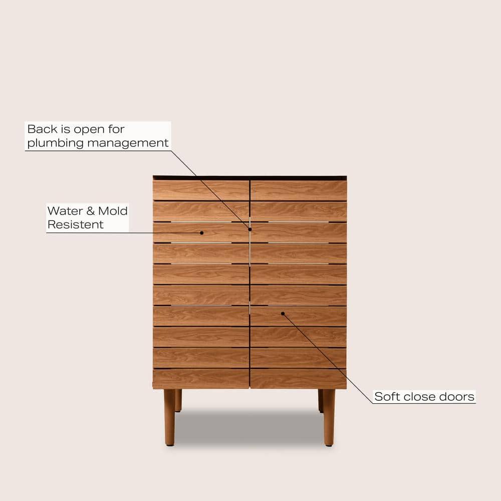 Aubert 24" Slat Modern Farmhouse 2-Shelf Bath Vanity Cabinet Only (Sink Basin not Included)
