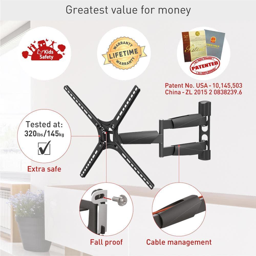 Barkan 13" - 65" Long TV Wall Mount. Full Motion - Extension, Swivel & Tilt