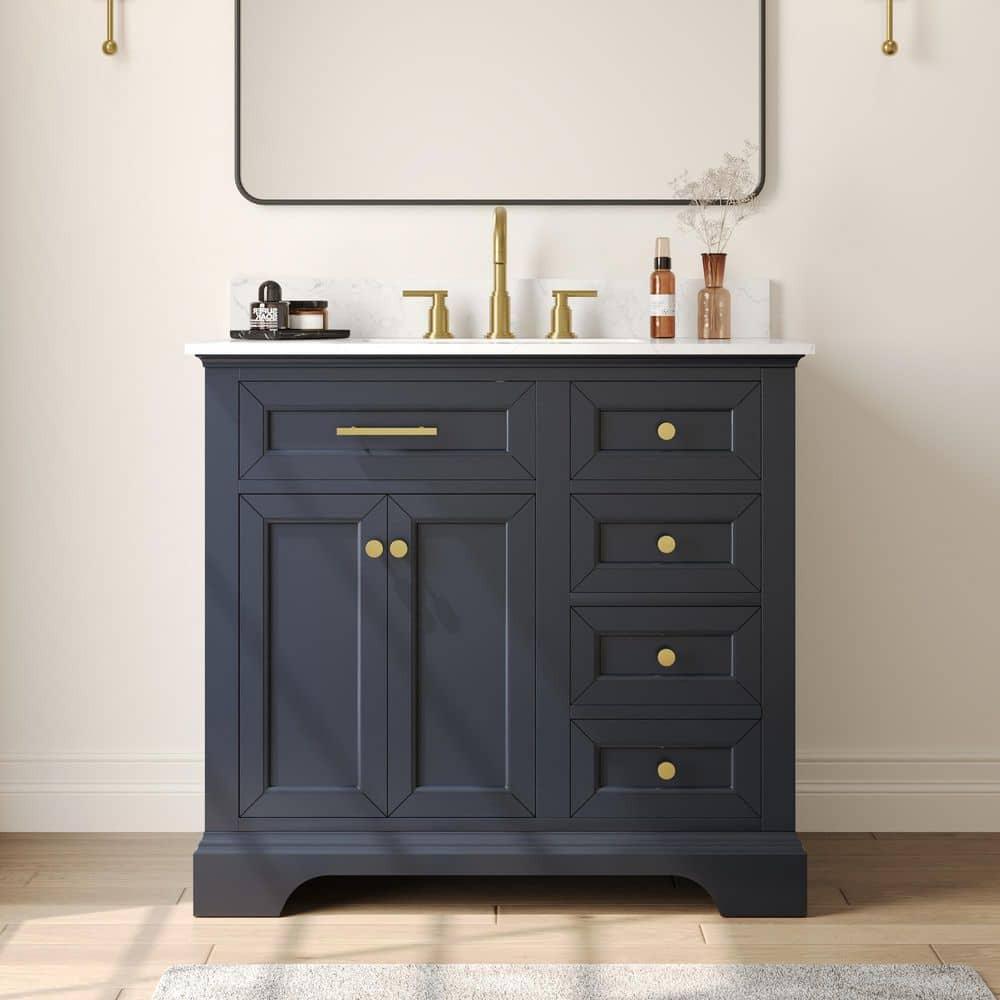 DeerValley Heritage 36'' Fully Assembled Single Bathroom Vanity with Backsplash, 3 Colors Available White/ Navy Blue/ Gray