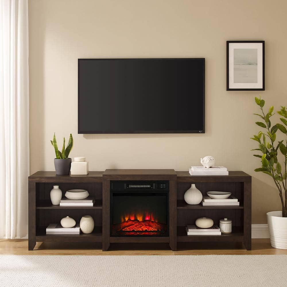 69" Ronin Low Profile TV Stand for TVs up to 75" with Fireplace Dark Walnut - Crosley: Electric, Media Console, MDF
