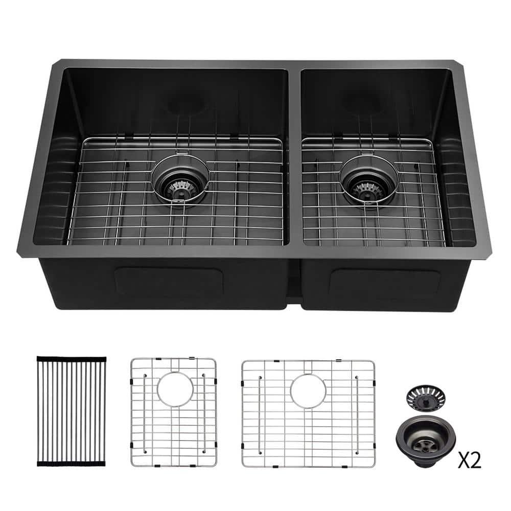 33'' L Undermount Double Bowl Stainless Steel Kitchen Sink