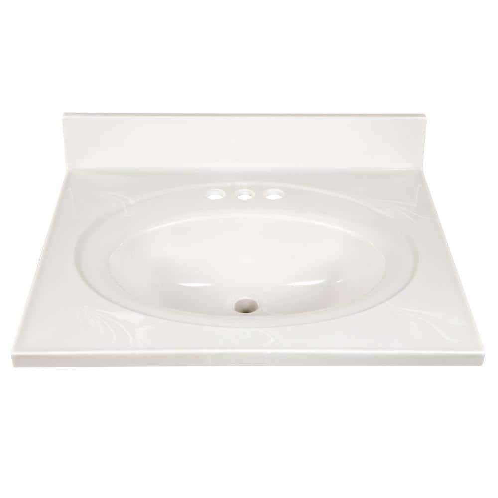 Cultured Marble Vanity Top – 25-Inch Single Bowl Sink 4-Inch Centerset with Integrated Backsplash – Reinforced Packaging – Ivory Swirl, Design House, 586313