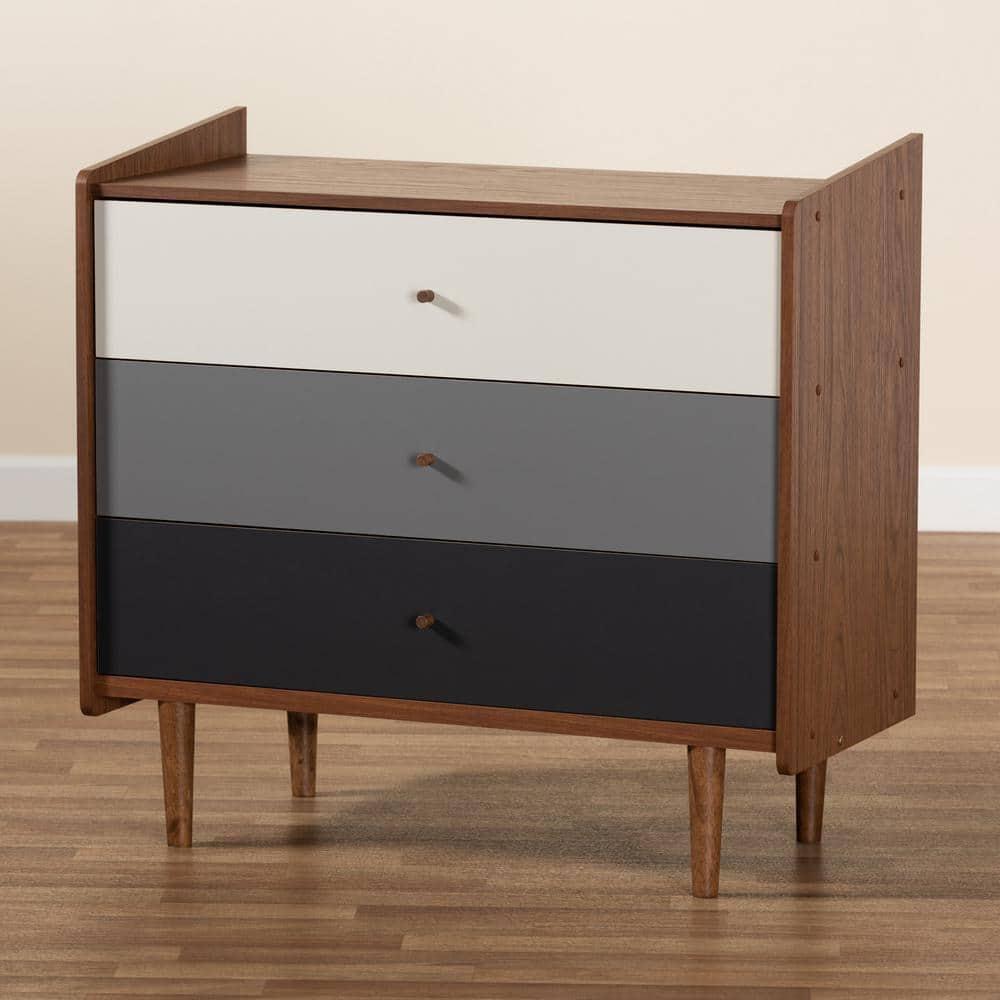 Baxton Studio Halden and Gradient Wood 3 Drawer Chest Brown/Gray: Vertical Storage for All Ages, Wood Frame