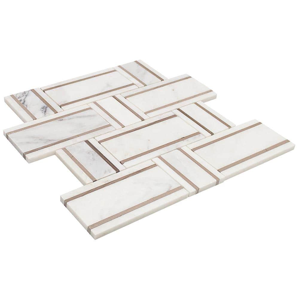 Mingle Random Sized Marble Basketweave Mosaic Wall Tile