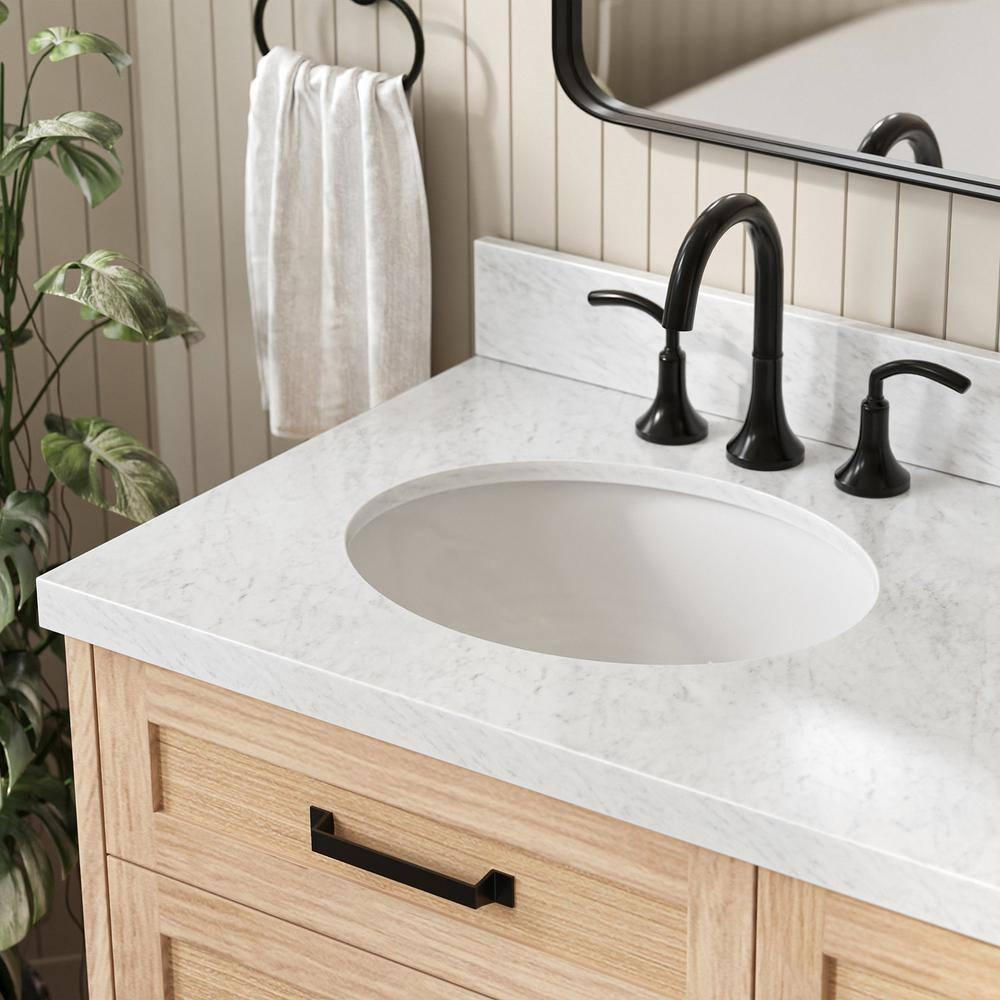 Ariel Monrow 67 Inch Double Oval Sink Bathroom Vanity With Italian Carrara Marble Countertop