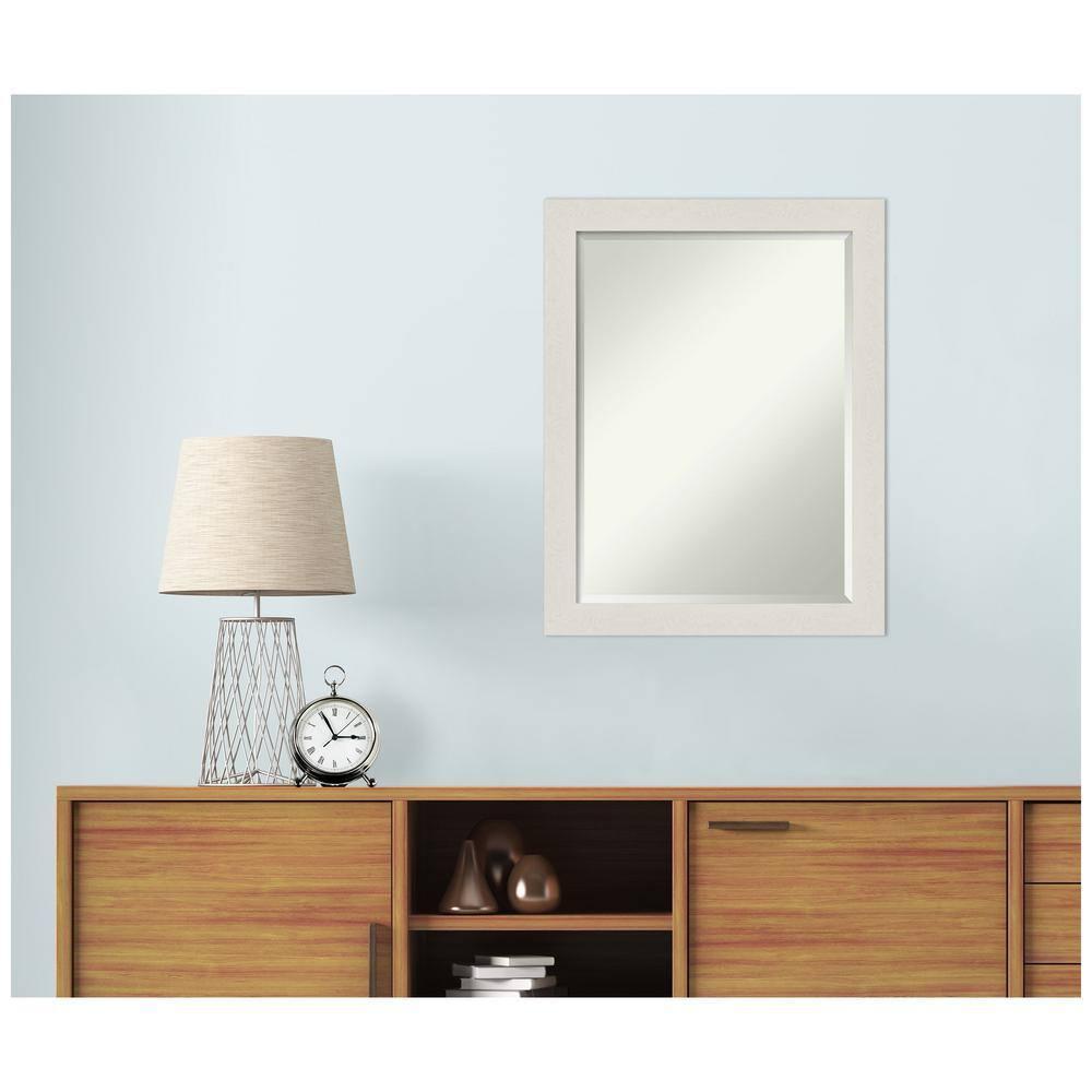 21" x 27" Rustic Plank White Framed Bathroom Vanity Wall Mirror - Amanti Art: Rectangle, Polystyrene Frame, Wall Mount