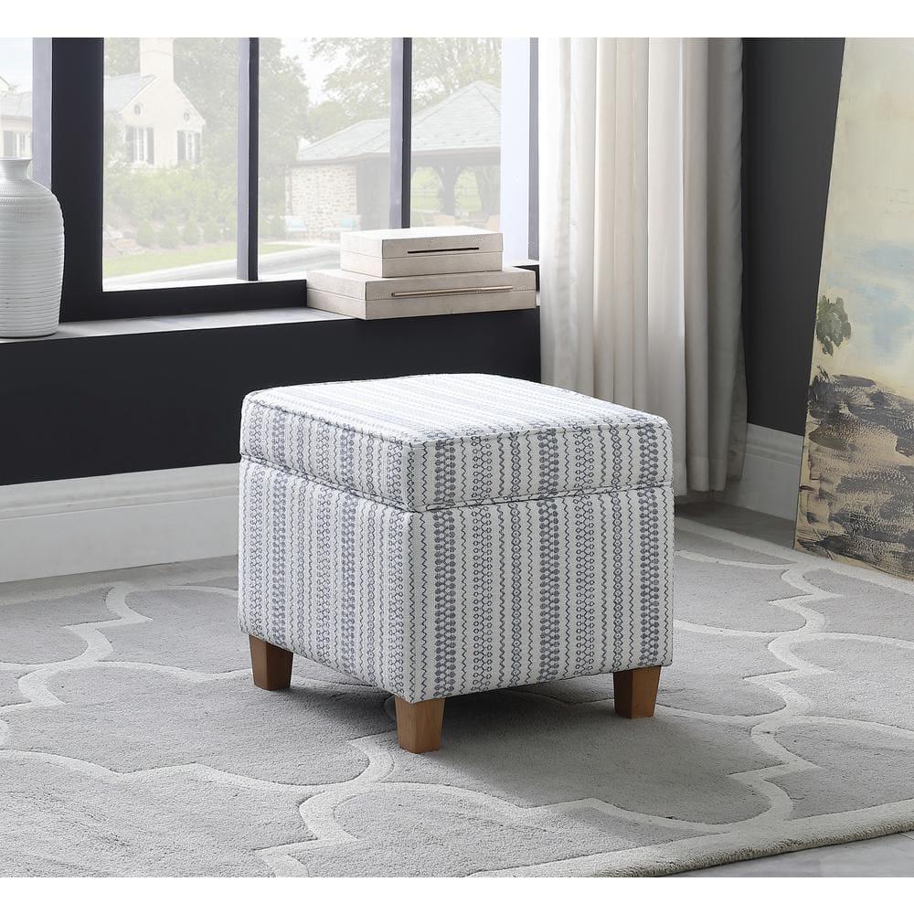 Cole Classics Square Storage Ottoman with Lift Off Top Blue Striped - HomePop: Farmhouse Accent, Wood Legs