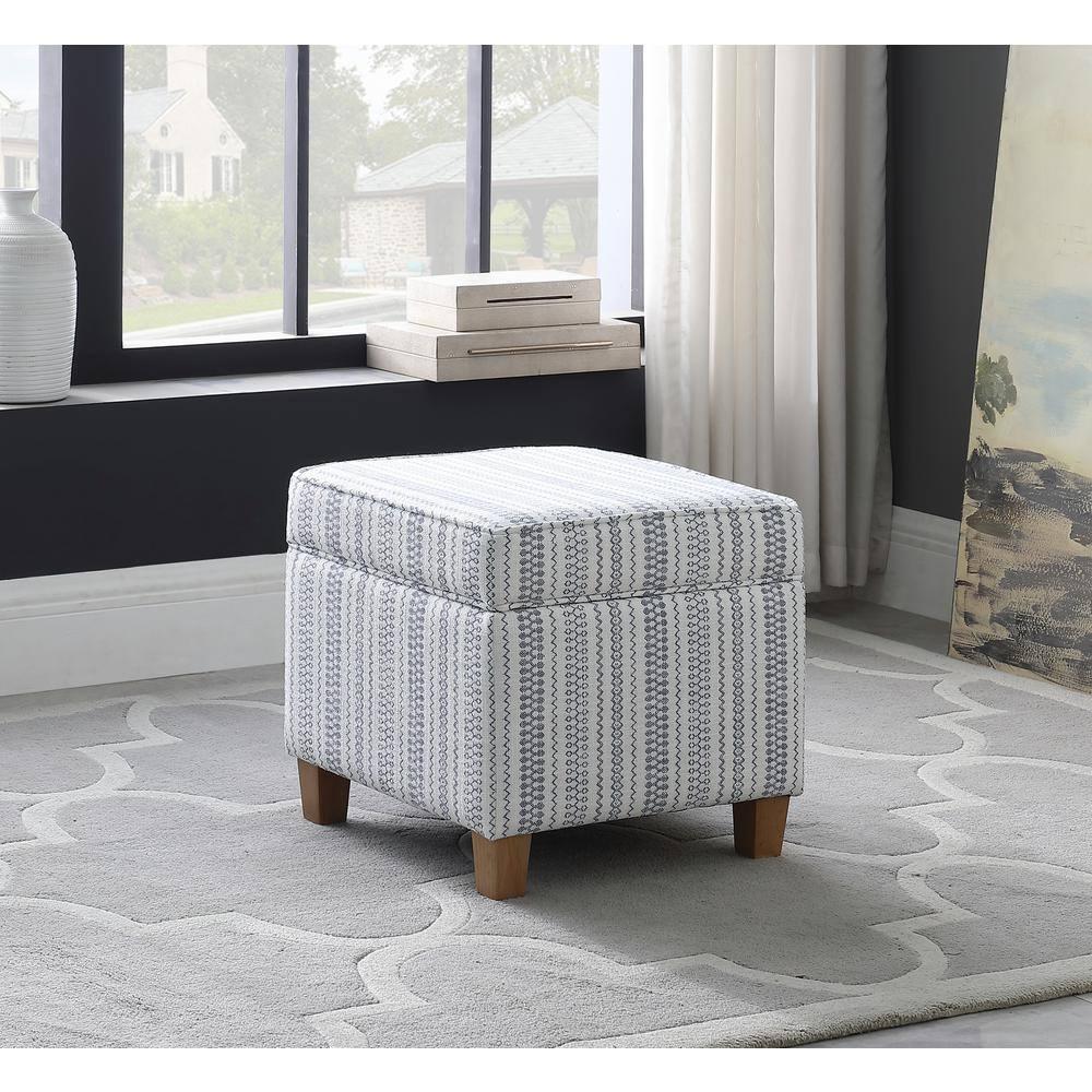 Cole Classics Square Storage Ottoman with Lift Off Top Blue Striped - HomePop: Farmhouse Accent, Wood Legs