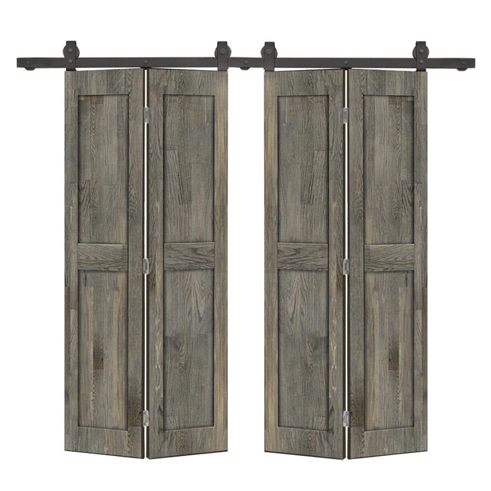 Calhome 2 Panel Shaker Pine Wood Bi-Fold Door with Sliding Barn Door Hardware Kit