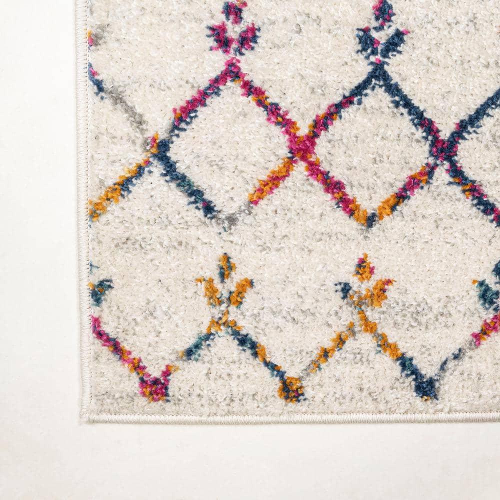 8'x10' Moroccan HYPE Boho Vintage Diamond Area Rug, Cream/Multi - JONATHAN Y