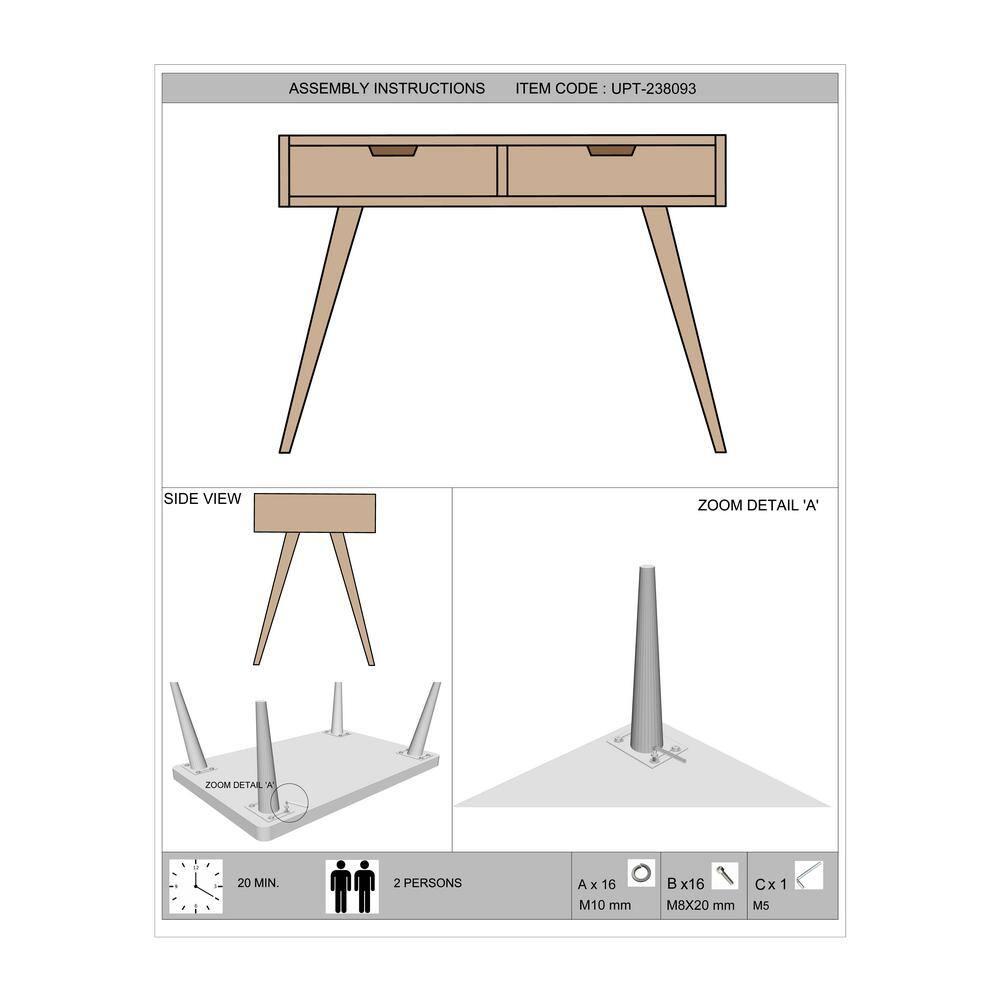 43" 2 Drawer Reclaimed Wood Console Table with Angled Legs and Pastel Accent Brown/Black - The Urban Port: Handcrafted, Cut Out Handles