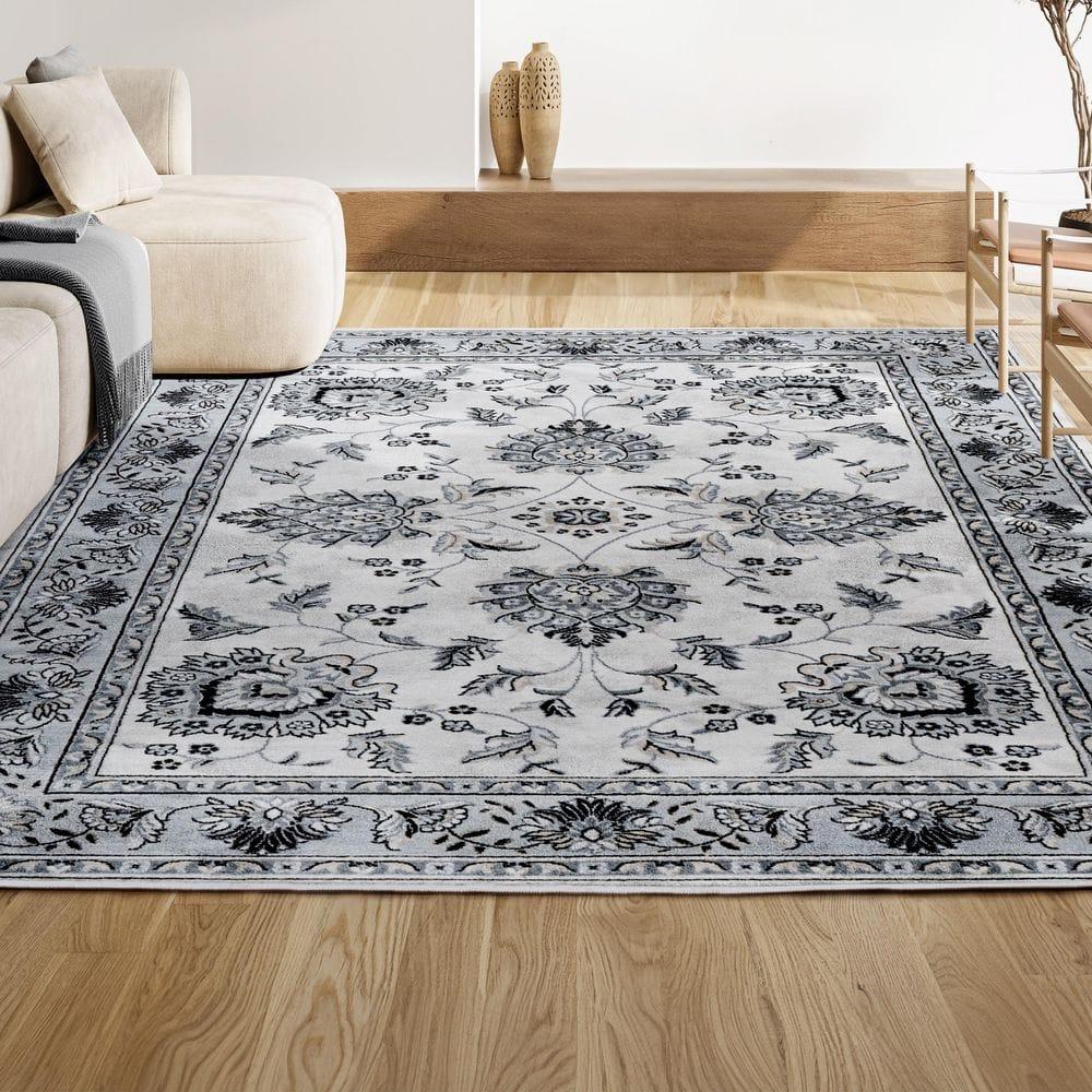 5'x 8' Cherie French Cottage Area Rug, Cream/Light Gray - JONATHAN Y