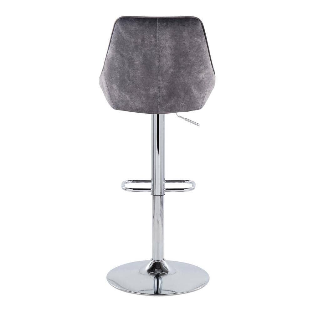 LumiSource Chrome Metal, Grey Velvet Diana Adjustable Barstool - Set of 2