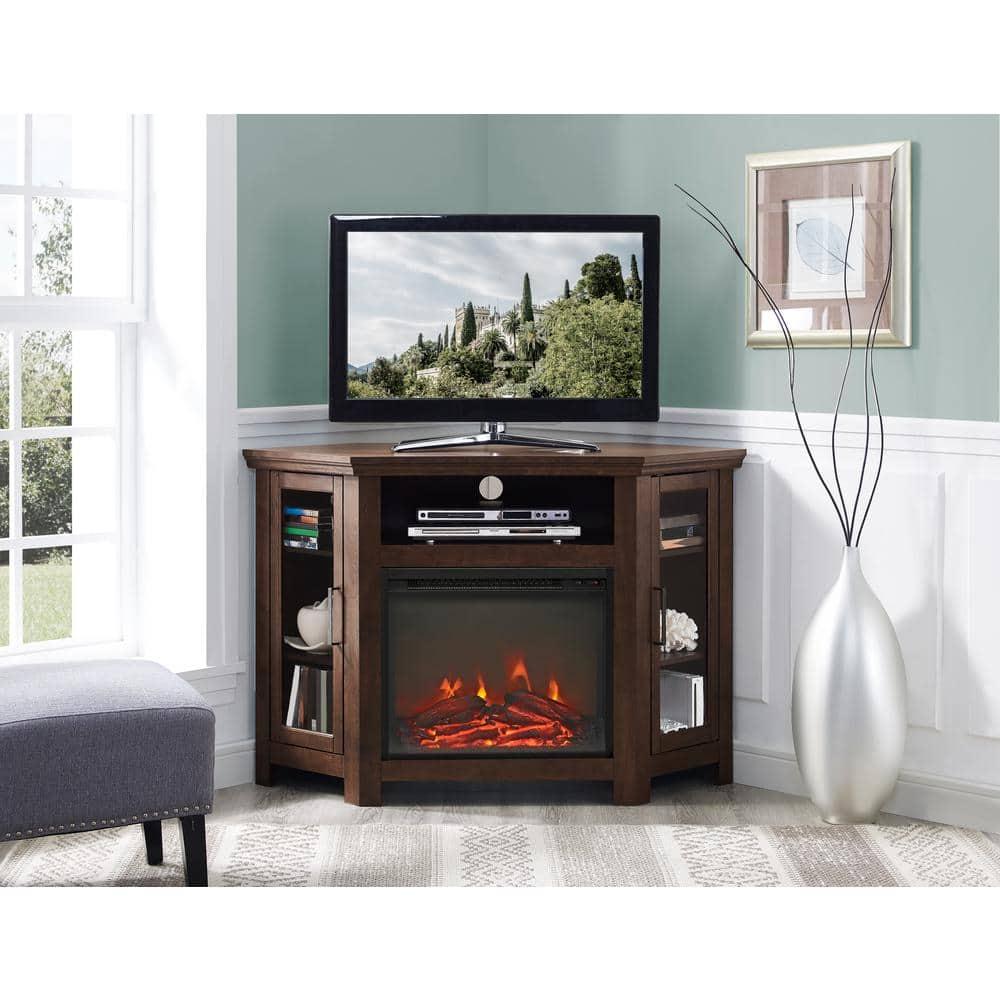 48" MDF Wood Corner Fireplace TV Stand - Traditional Brown