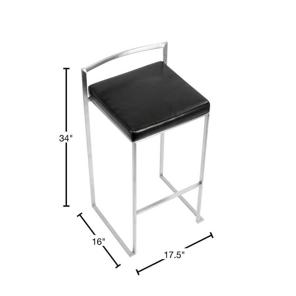 34" Set of 2 Fuji Contemporary Stackable Barstools Metal/Black Velvet - LumiSource: Low Back, Space-Saving Design