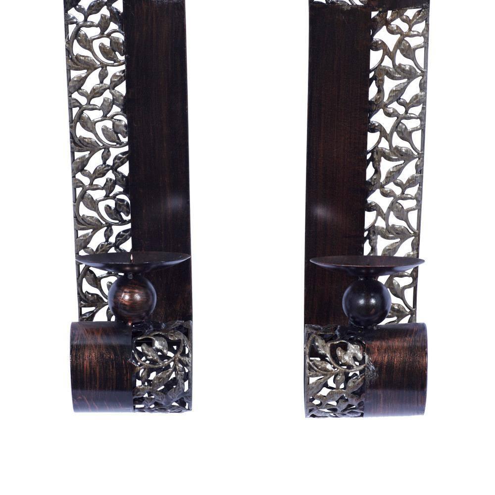 Elegant Brown Metal 20" Dual Candle Tabletop Lantern Set
