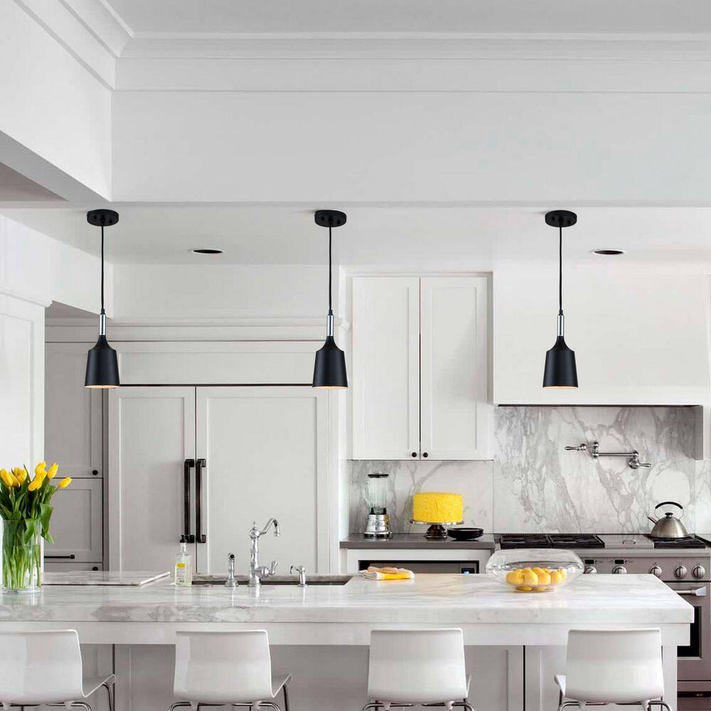 C Cattleya  1-Light Black and White Pendant Light with Chrome Accents