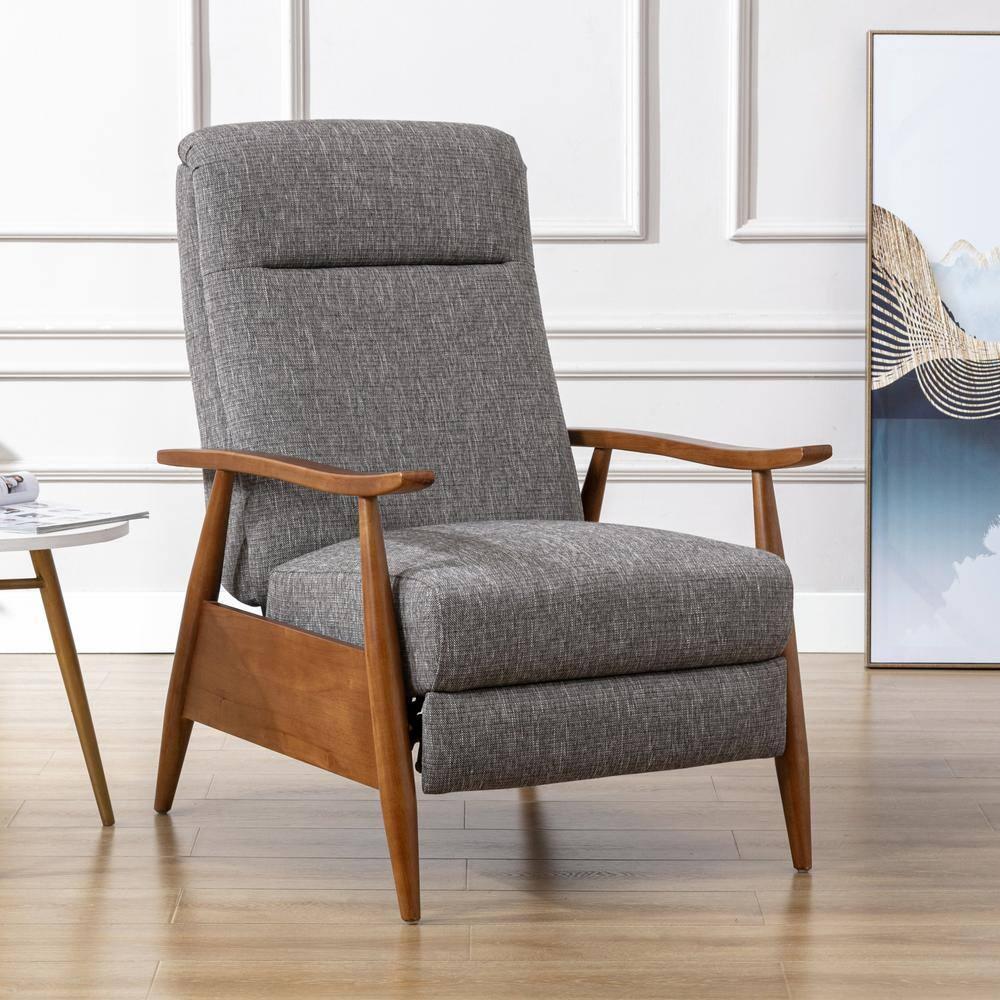 Comfort Pointe Terni Press-Back Recliner Ashen Gray: Stain-Resistant, Chestnut Wood Legs, Foam Fill