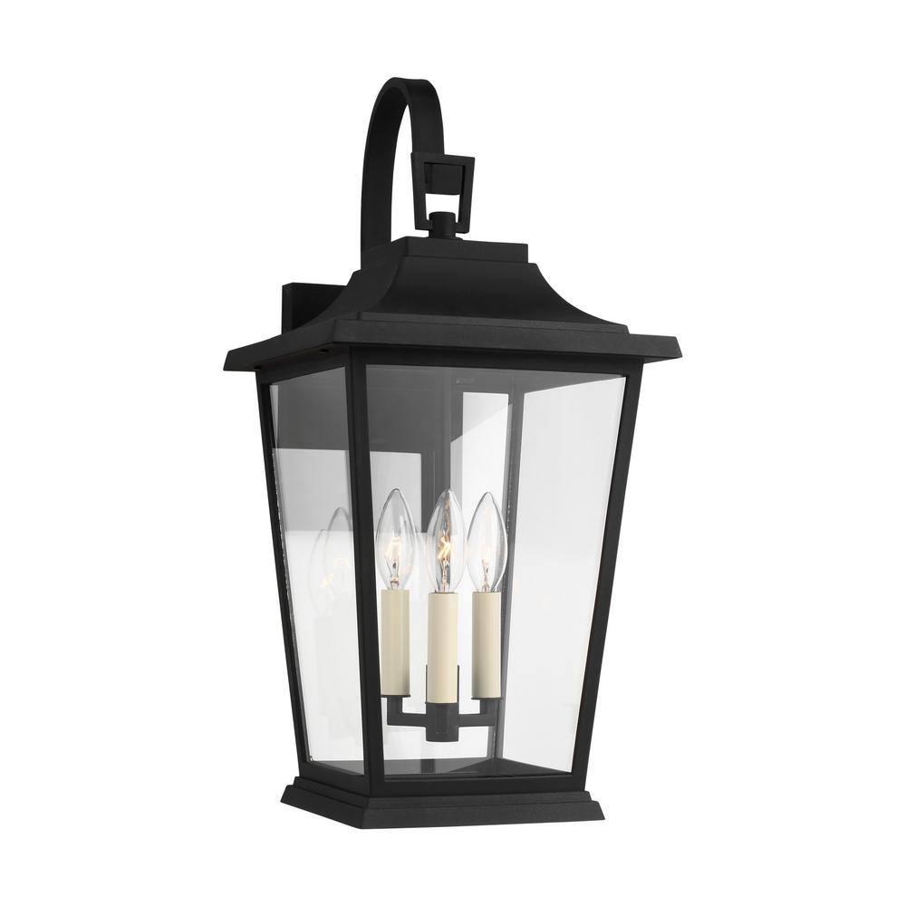 Warren Textured Black 3-Light Lantern Sconce with Clear Panels