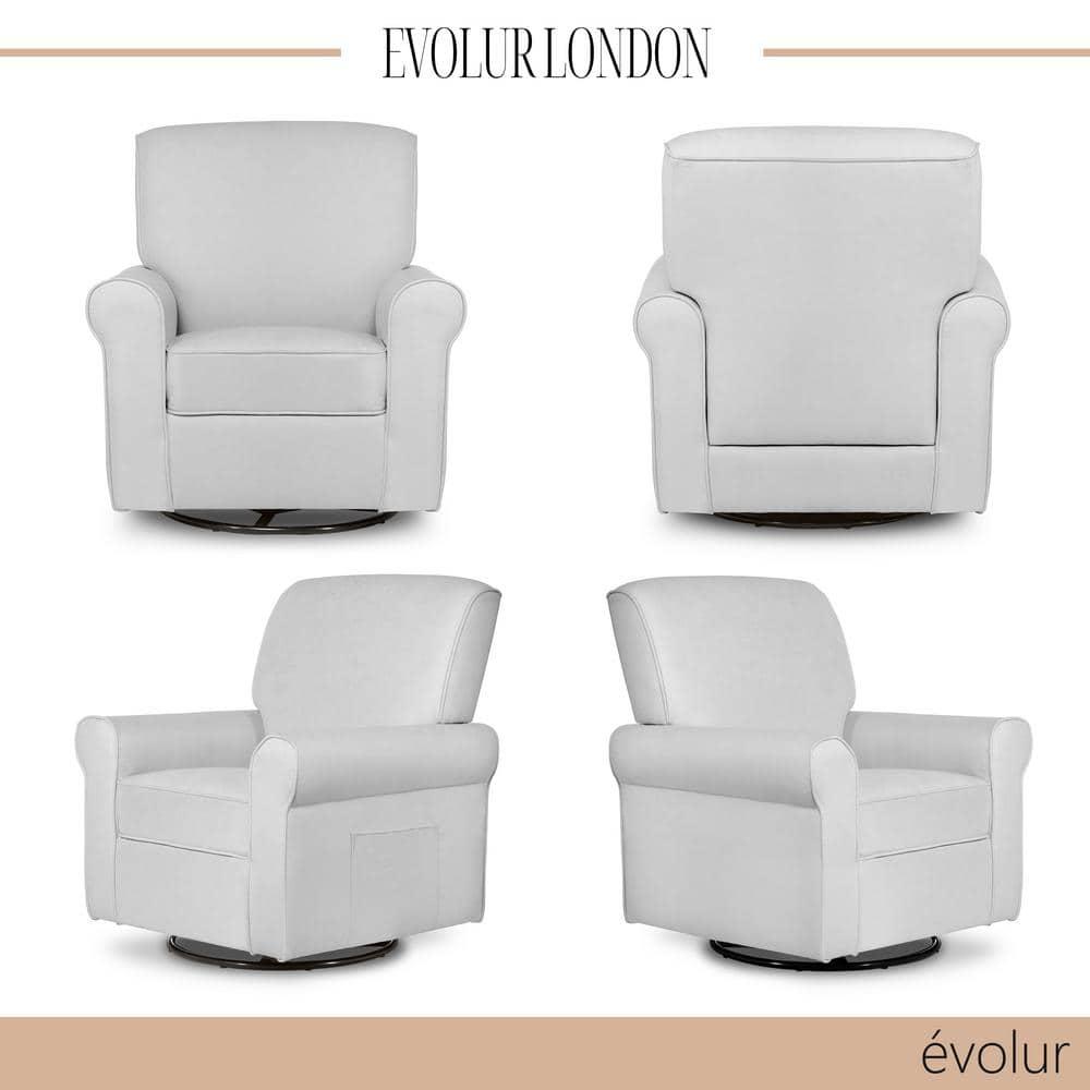 Evolur London Upholstered 360 Swivel Rocker, Misty Grey
