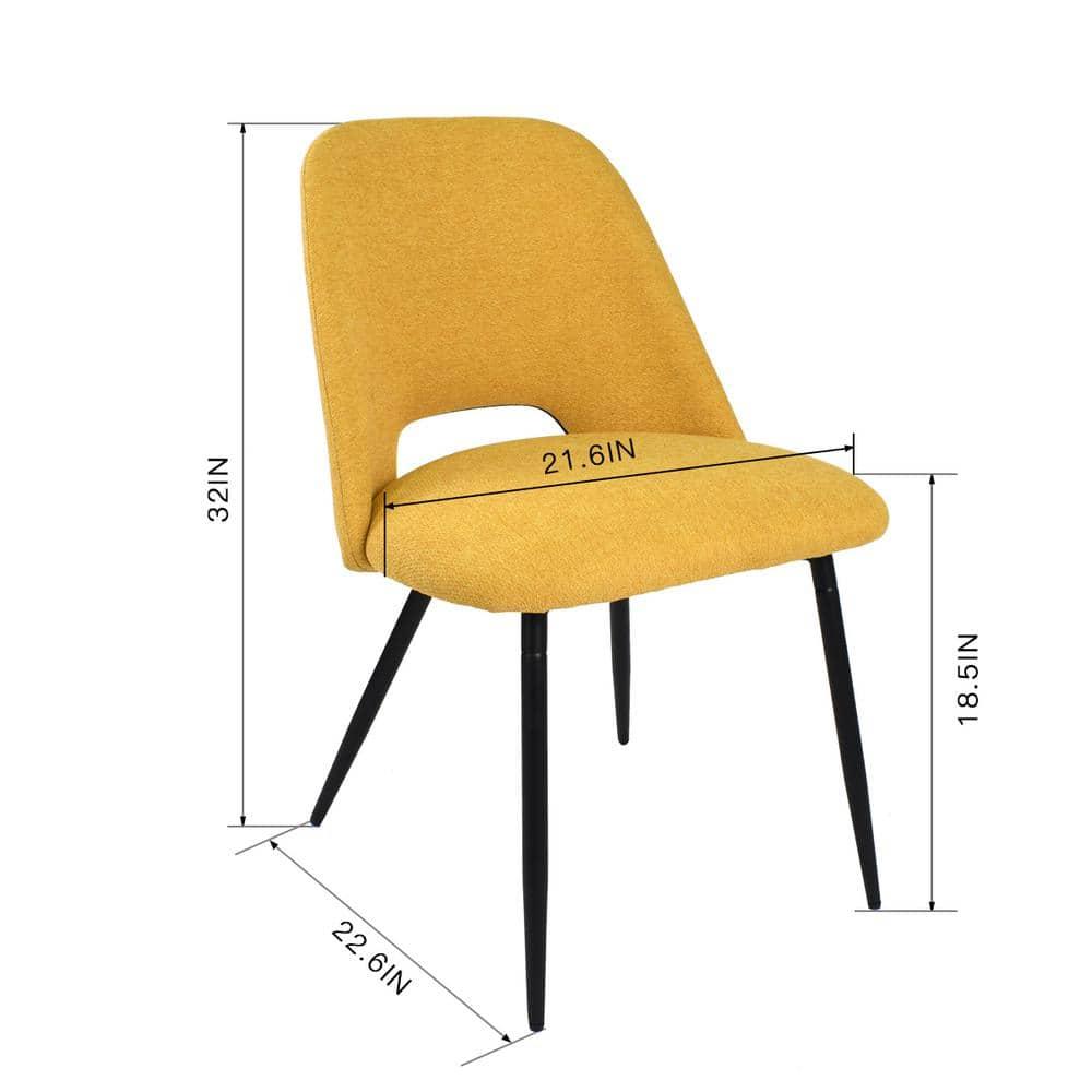 Edwin 21.6" Wider Seat Yellow Upholstered Dining Chairs Set Of 2,Modern Kitchen Armless Dining Chair With Black Metal Legs-Maison Boucle