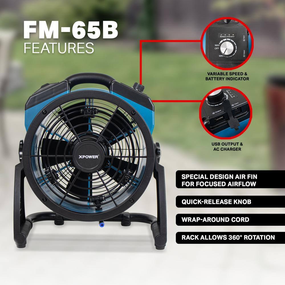 Xpower FM-65B 3-Speed Rechargeable 900 CFM Outdoor Misting Fan