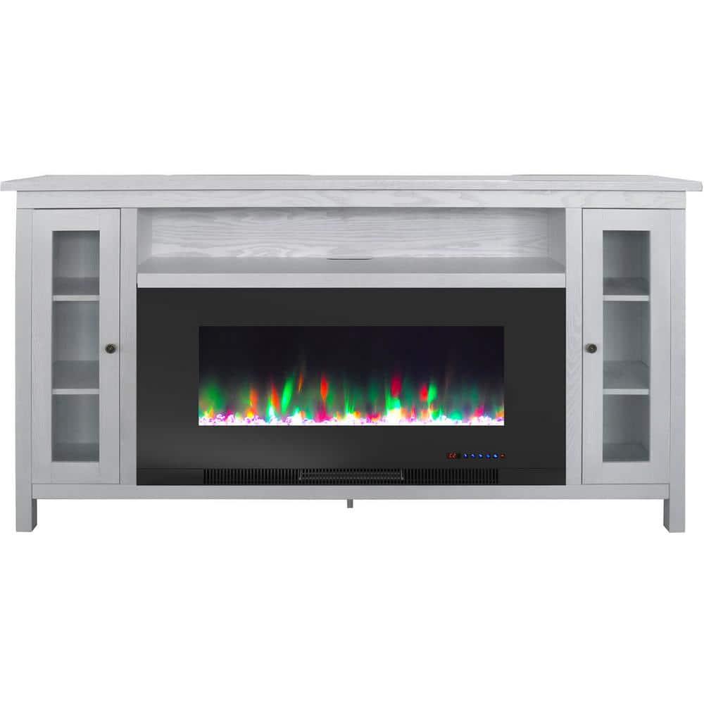 Cambridge Somerset 70-In. White Electric Fireplace TV Stand with Multi-Color LED Flames, Crystal Rock Display, and Remote Control