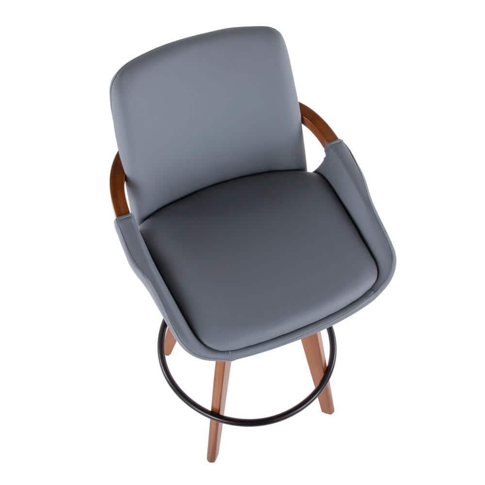 26" Cosmo Mid-Century Modern Counter Height Barstool Gray - LumiSource: Faux Leather, Walnut Wood Arms