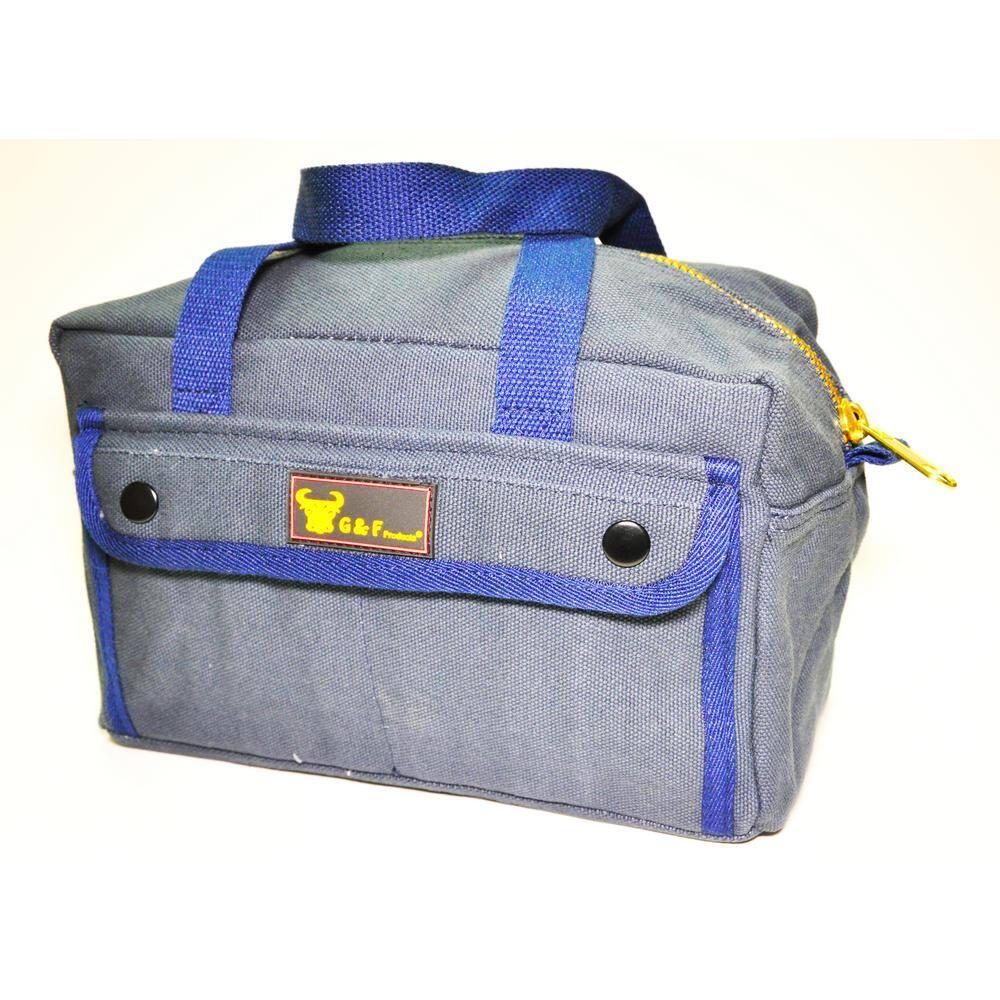 G & F Products New Tool Bag, Mechanics Style, Brass Zipper, Side Pockets, Grey, 11 Inch Long, 1 Pack