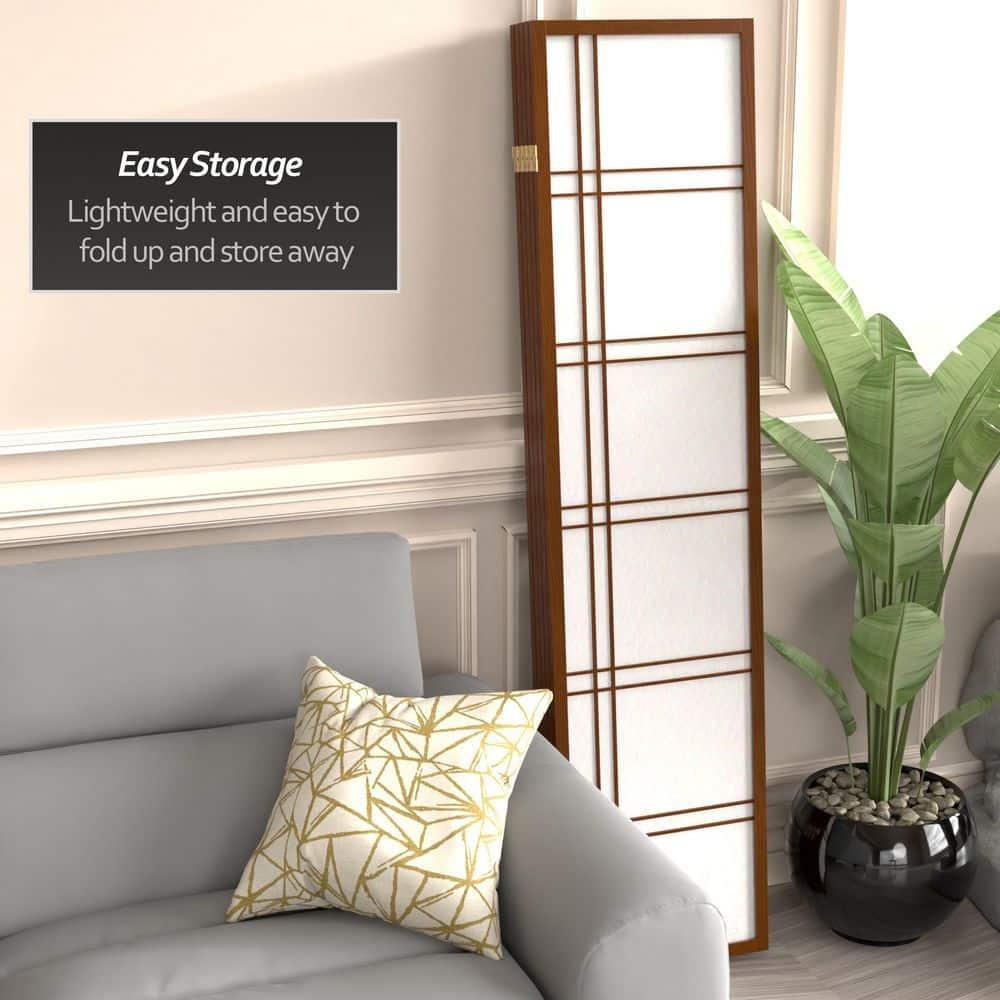 6 ft. Tall Double Cross Shoji Screen - Walnut (5 Panels)