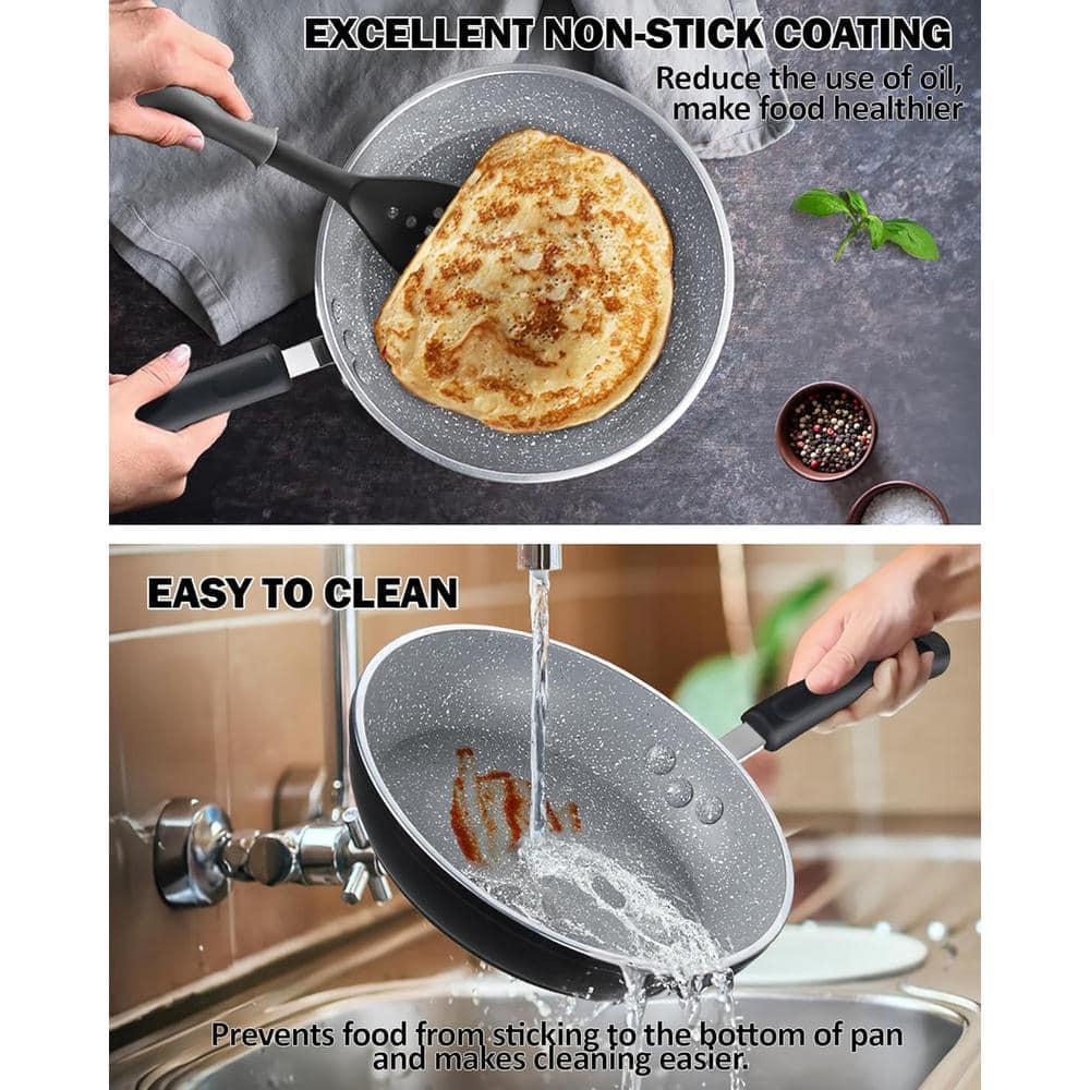 Cook N Home 6-Quart Nonstick Stockpot with Lid, Professional Granite Stock Pot Non Stick Soup Gumbo Pasta Cooking Pot with Silicone Handle, Heavy Gauge Aluminum Induction Cookware, Marble
