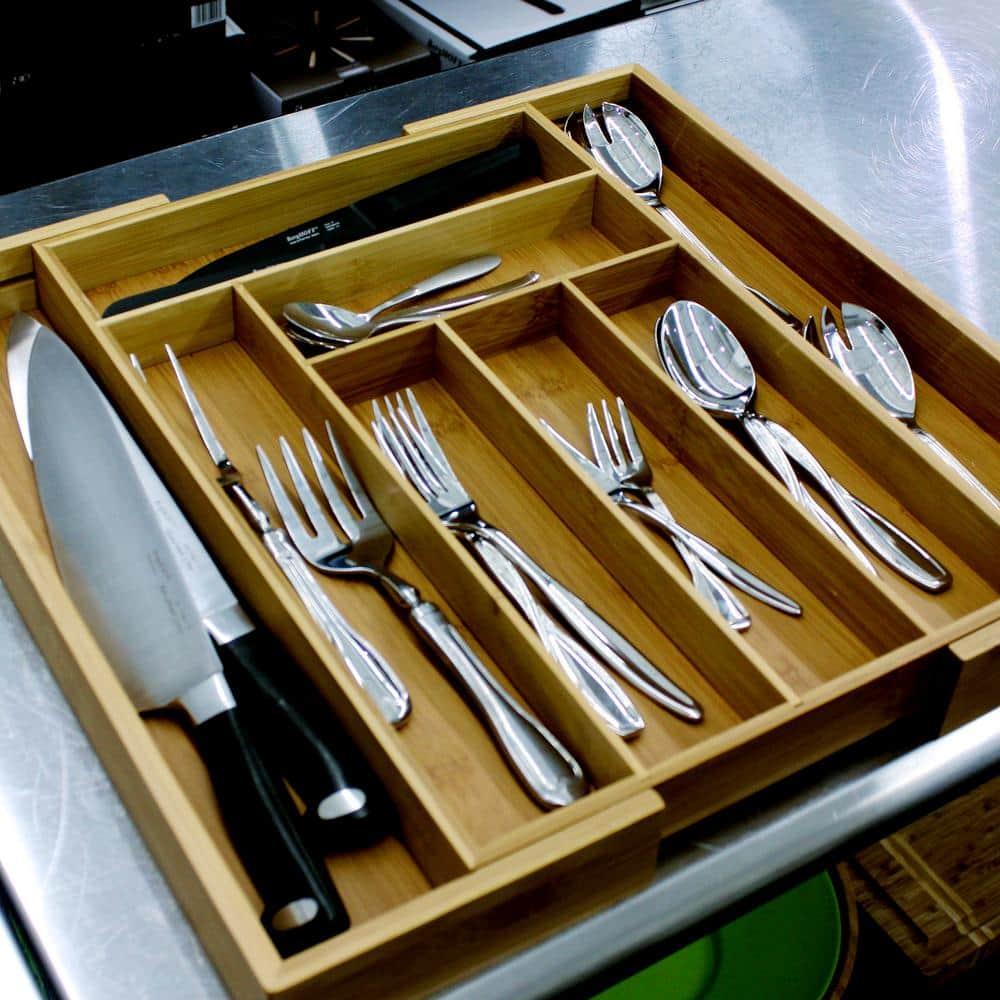 Expandable Bamboo 8-Slot Flatware Organizer