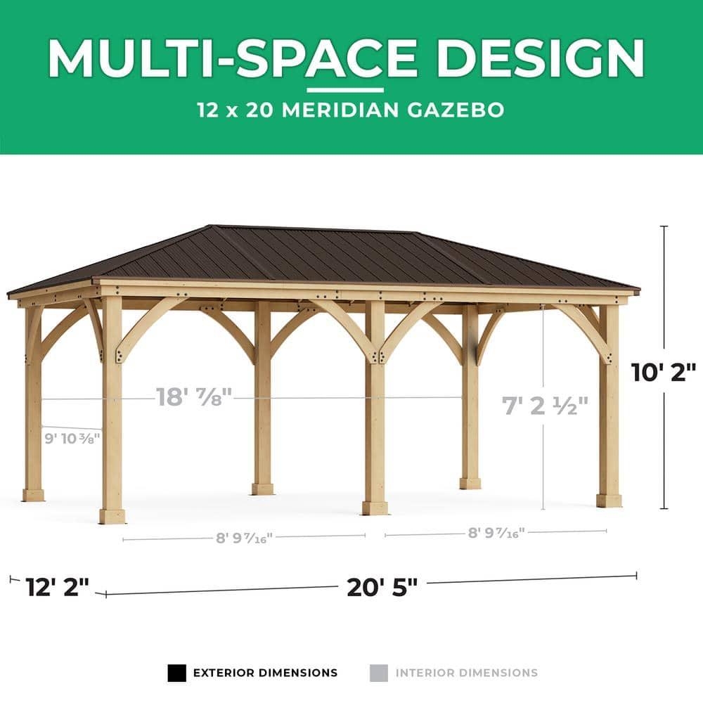 Yardistry Meridian 12 Ft. W x 20 Ft. D Solid Wood Patio Gazebo