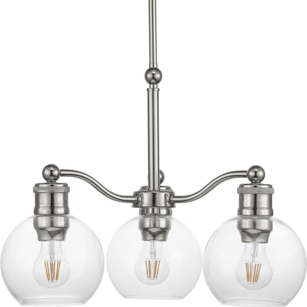 Progress Lighting Hansford 3-Light Chandelier Polished Nickel Industrial Chandelier