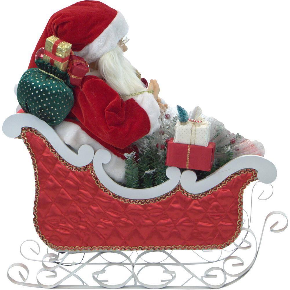 Christmas Time 28-In. Music, Lights, and Motion Santa Claus in his Sleigh | Animated Indoor Christmas Holiday Home Decor | CT-SC036-1RD