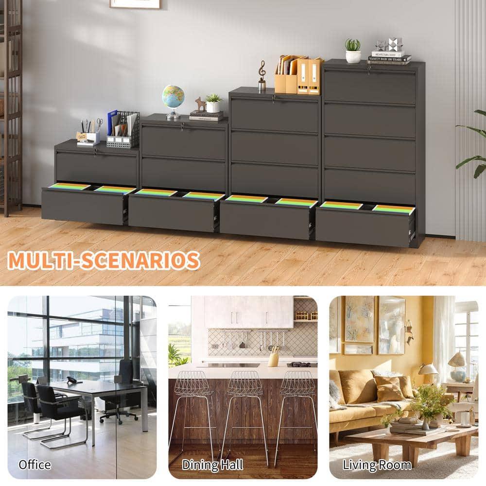 Black Metal 3-Drawer Lockable Lateral File Cabinet