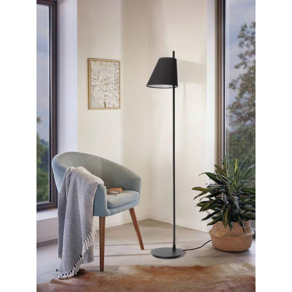Estaziona Minimalist Black Fabric Cone Floor Lamp